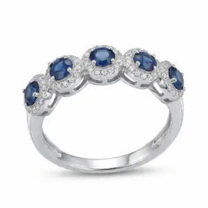 White 14k Sapphire Ring With   1.08tw Round Shape Sapphire and   0.34tw Round Shape Diamond