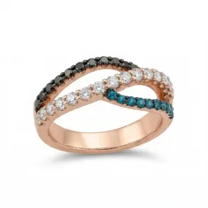 Rose 14k Color Diamonds Ring With   0.29tw Round Shape Blue Diamond Color Enhanced and   0.25tw Round Shape Brown/ Champ