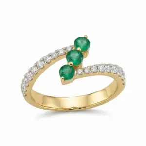 Yellow 14k Emerald Ring With   0.32tw Round Shape Emerald and   0.46tw Round Shape Diamond