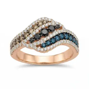 Rose 14k Mulit Color Diamonds Ring With   0.79tw Round Shape Blue Diamond Color Enhanced and   0.08tw Round Shape Brown/