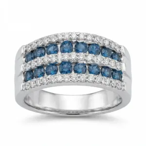 White 14k Color Diamonds Ring With   0.94tw Round Shape Blue Diamond Color Enhanced and   0.38tw Round Shape Diamond