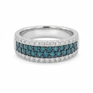 White 14k Color Diamonds Ring With   0.51tw Round Shape Blue Diamond Color Enhanced and   0.44tw Round Shape Diamond