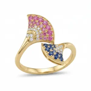 Yellow 14k Multi Sapphire Ring With   0.23tw Round Shape Pink Sapphire and   0.16tw Round Shape Sapphire and   0.07tw Ro