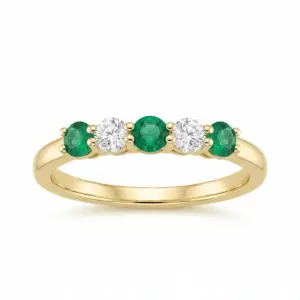 Yellow 14k Emerald Ring With   0.19tw Round Shape Diamond and   0.13tw Round Shape Emerald