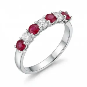White 14k Ruby Ring With   0.25tw Round Shape Diamond and   0.47tw Round Shape Ruby