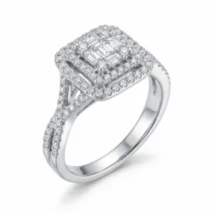 White 14k Diamond Ring With 0.22tw Baguette Diamond and 0.57tw Round Shape Diamond