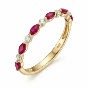 Yellow 14k Ruby Ring With   0.35tw Marquise Cut Ruby and   0.16tw Round Shape Diamond