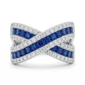 White 14k Sapphire Ring With   1.34tw Round Shape Diamond and   2.82tw Round Shape Sapphire