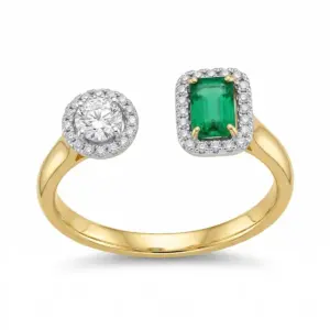 Yellow 14k Emerald Ring With   0.28tw Emerald Cut Emerald and   0.29tw Round Shape Diamond