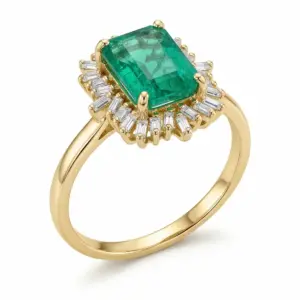 Yellow 18k Emerald Ring With   1.89tw Emerald Cut Emerald and   0.17tw Baguette Diamond